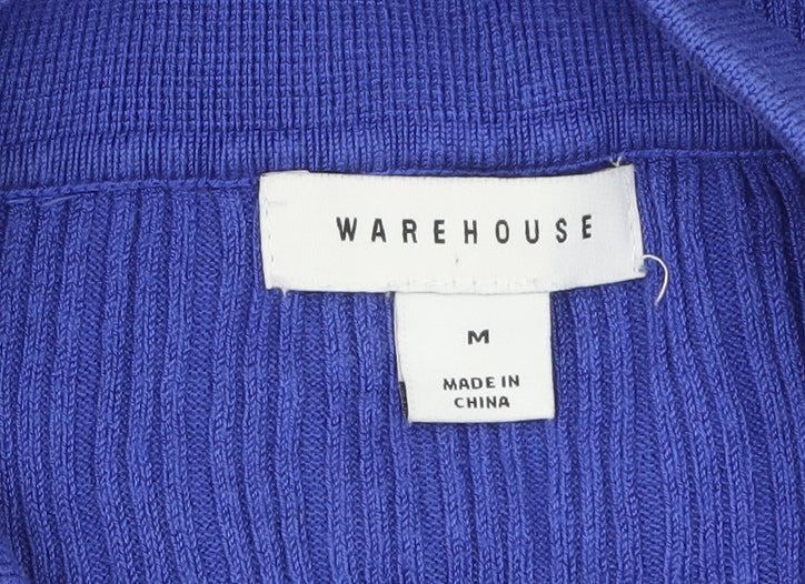 Warehouse Women Blue Collared Long Sleeve Button Cardigan M