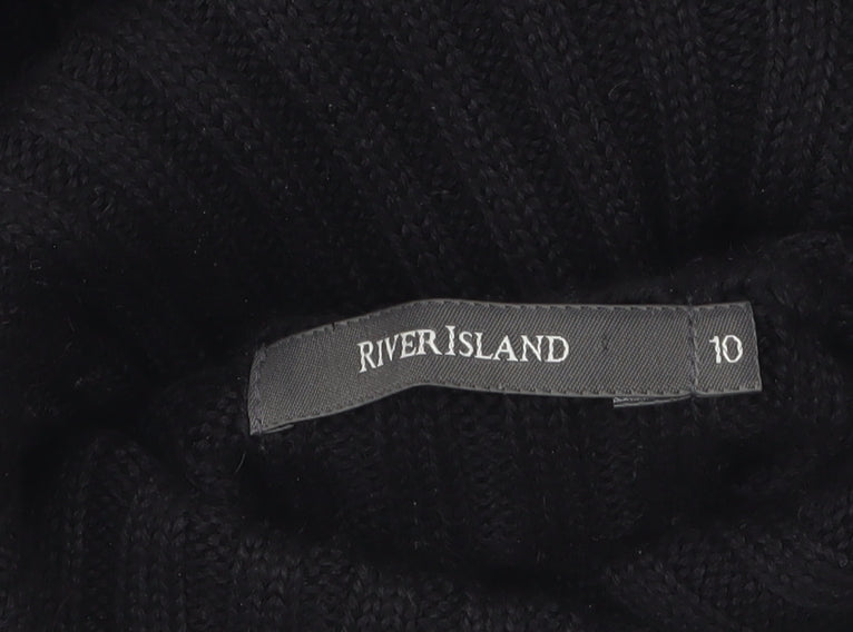 River Island Women's Black Roll Neck Ribbed Knit Jumper Size 10