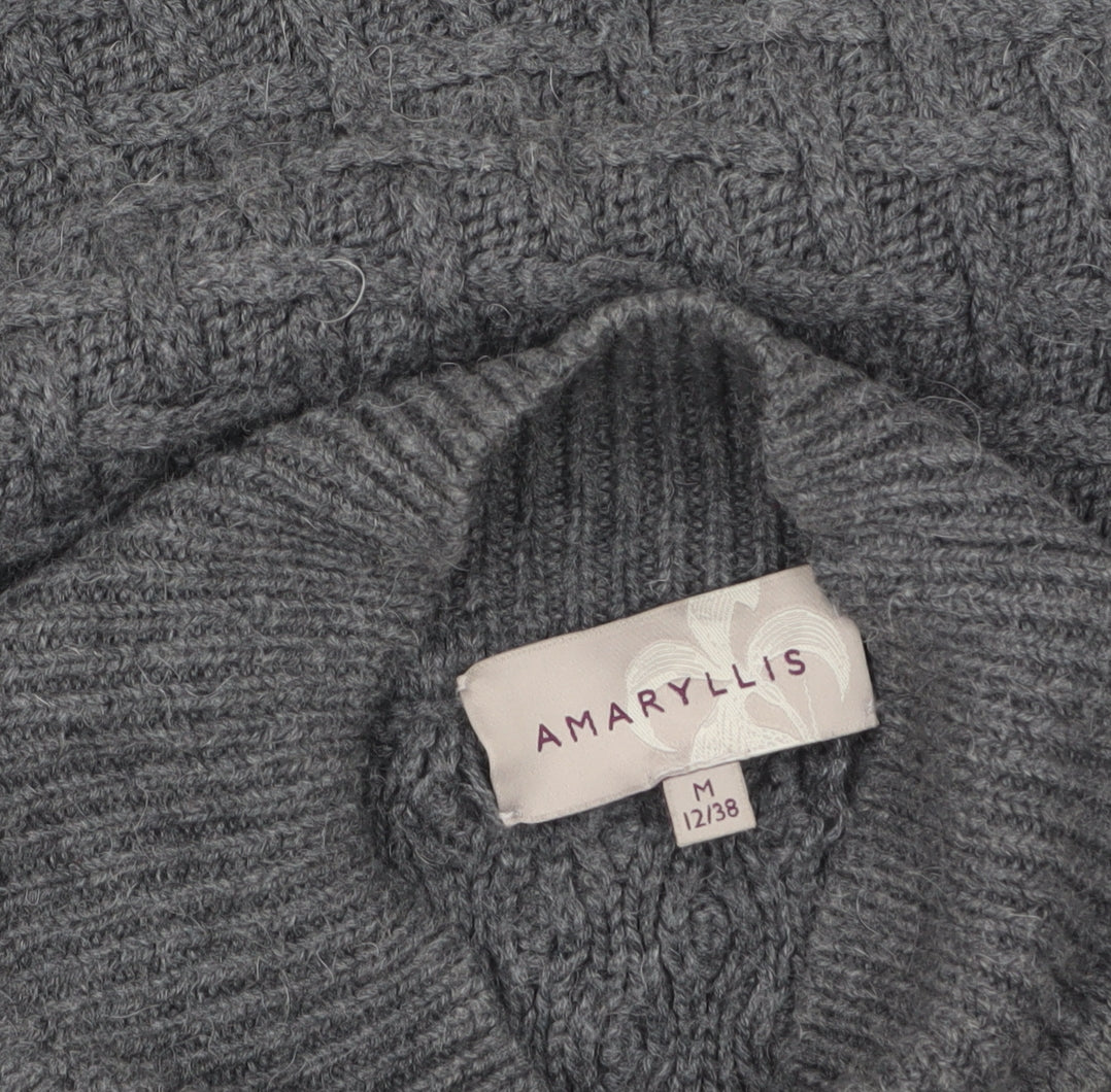 Amaryllis Women Grey High Neck Cable-Knit Cape Jumper M