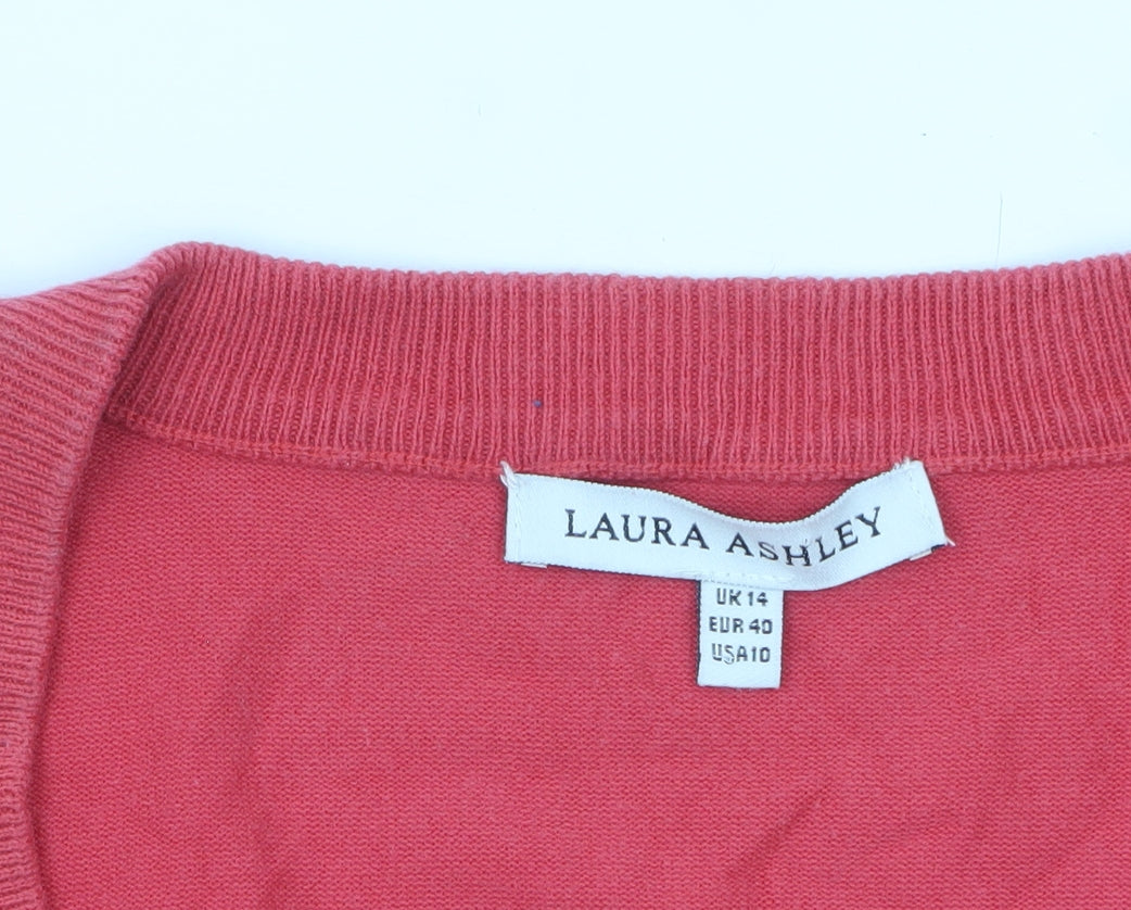 Laura Ashley Women Red V-Neck Long Sleeve Cardigan UK 14