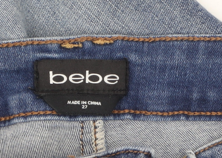 bebe Womens Blue Distressed Skinny Jeans Size 27 Mid Rise Denim