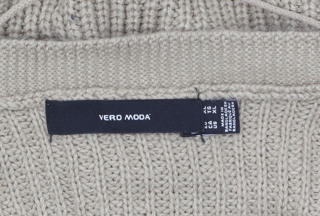 Vero Moda Women’s Beige Chunky-Knit V-Neck Cardigan XL
