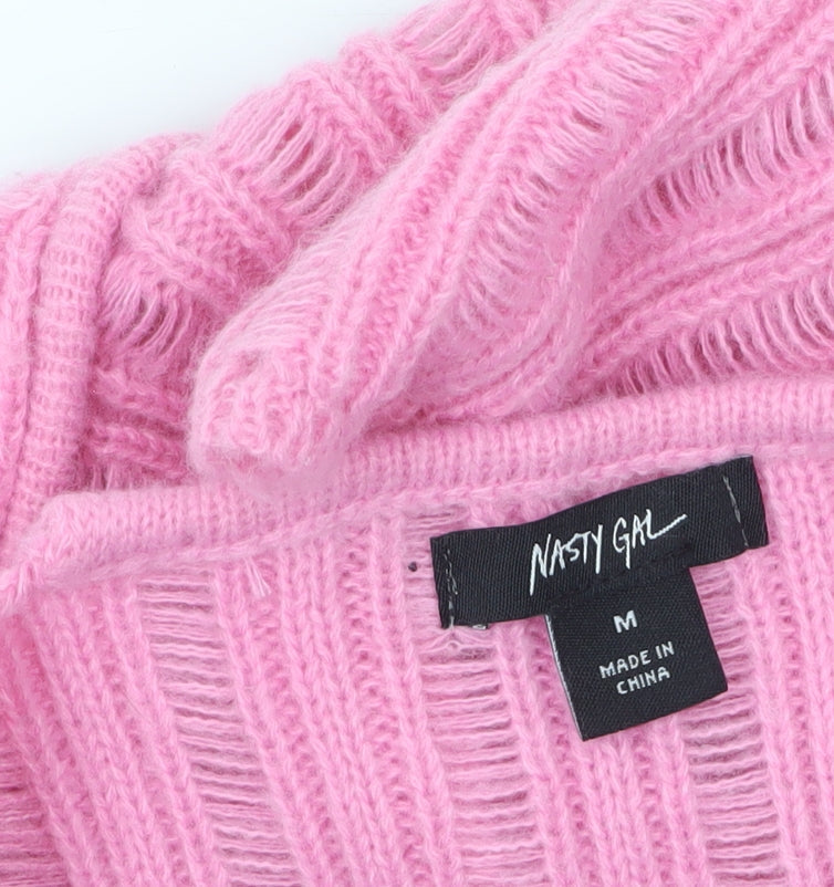 Nasty Gal Womens Pink V-Neck Long Sleeve Knit Cropped Jumper M