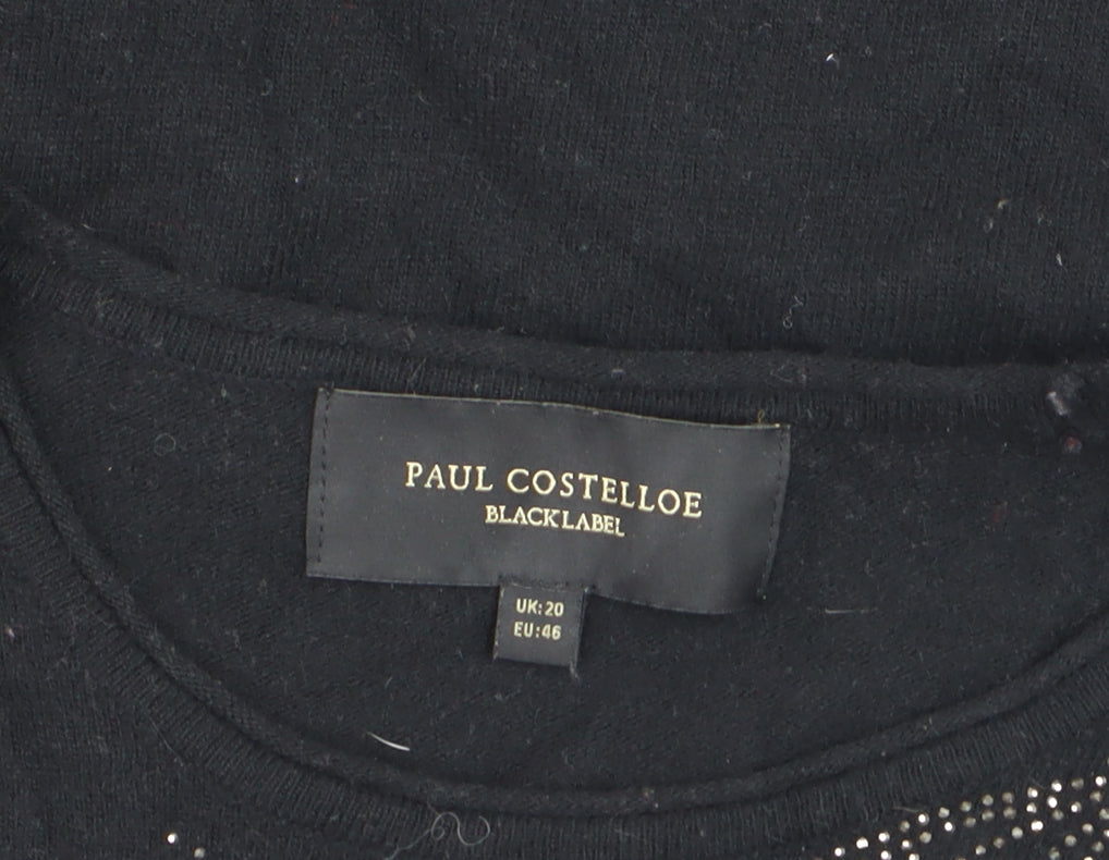 Paul Costelloe Women Black Size 20 Embellished Pullover Jumper