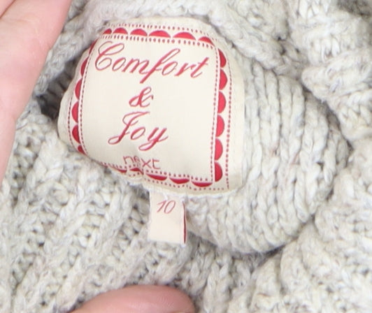 Next Women Beige Cable Knit Roll Neck Jumper Size 10