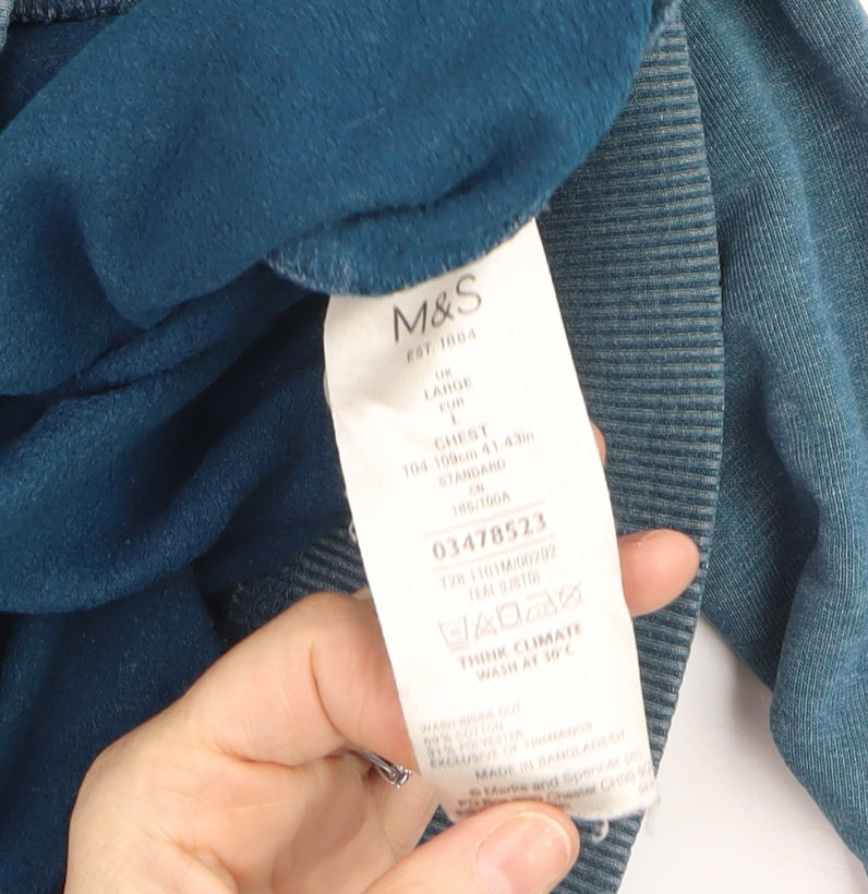 Marks & Spencer Men's Blue Cotton Crew Neck Pullover Jumper Size L