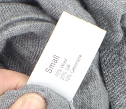 Johnstons of Elgin Womens Grey Wool Silk Cashmere V-Neck Jumper S