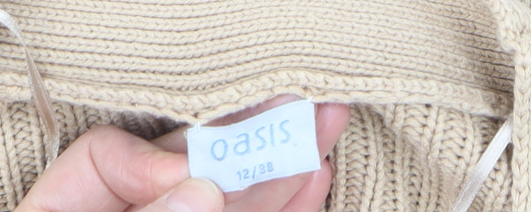 Oasis Women Beige 3/4 Sleeve Chunky Knit Open Cardigan Size 12