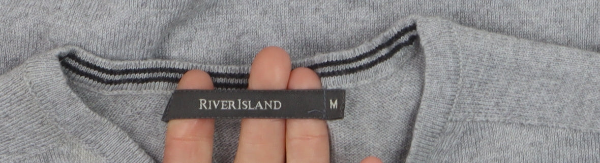 River Island Men's Grey V-Neck Merino Wool Blend Jumper M