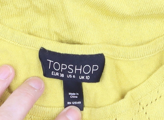 Topshop Women’s Yellow Knit Sleeveless Ruffle Hem Tank Top Size 10