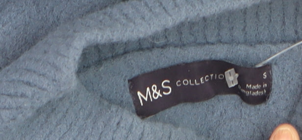 Marks & Spencer Women's Blue Mock Neck Wool Blend Jumper Size S