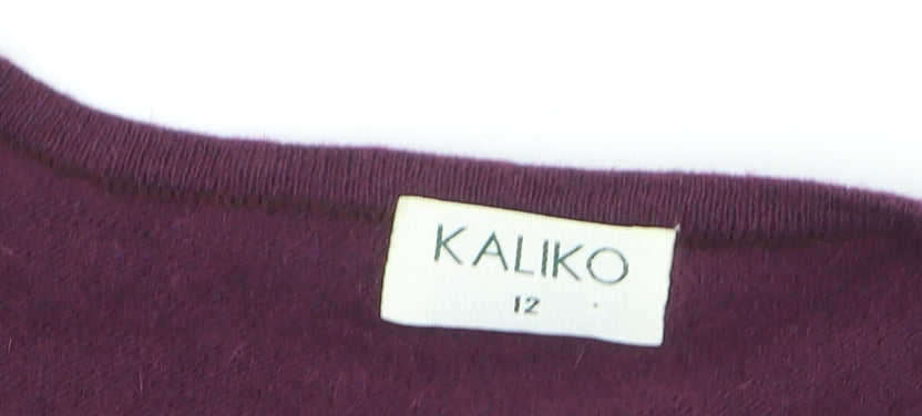 Kaliko Womens Purple Wool Angora 3/4 Sleeve V-Neck Cardigan Size 12