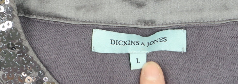 Dickins & Jones Women’s Grey Sequin Trim Cardigan Size L