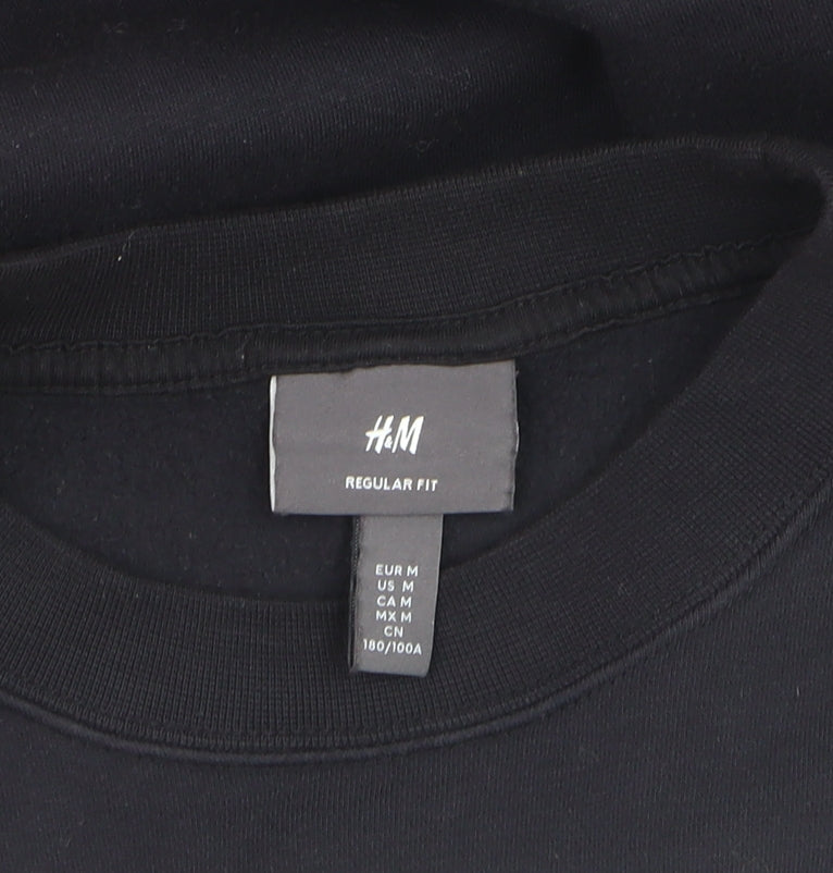 H&M Men Black Regular Fit Logo Pullover Sweatshirt M