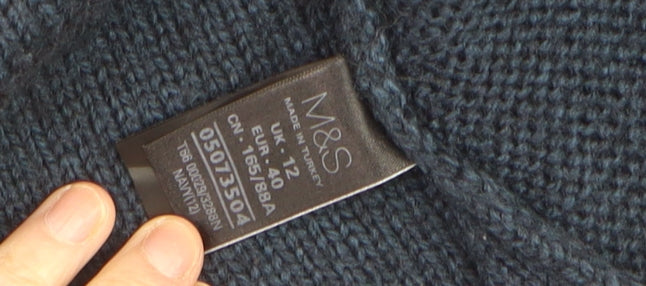 Marks and Spencer Women Blue Size 12 Open Knit Wool Blend Cardigan