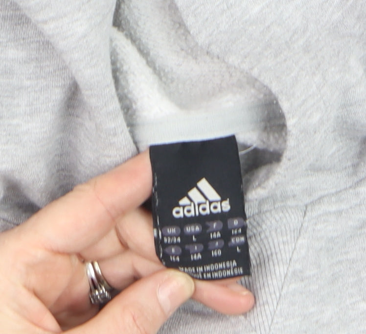 Adidas Boys Grey Hoodie Sweatshirt 14A/164 Regular Fit Cotton Blend