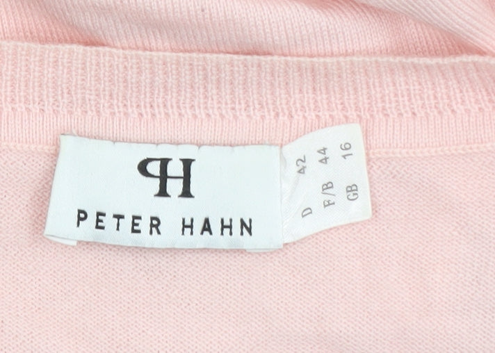 Peter Hahn Women's Pink Cotton Henley Jumper Size 16 Long Sleeve