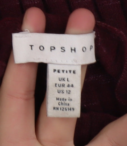 Topshop Women’s Petite Red Ribbed Roll Neck Knit Top L