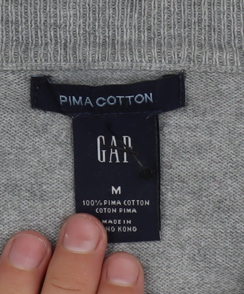 Gap Men’s Grey V-Neck Cotton Jumper Size M Lightweight Knit