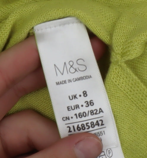 Marks & Spencer Womens Green Wool Blend V-Neck Jumper Size 8
