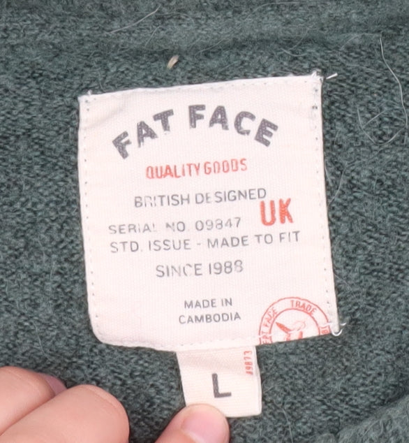 Fat Face Men's Green Wool Blend Crew Neck Pullover Jumper L