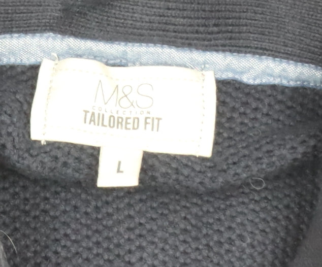 Marks & Spencer Men's Blue Full Zip Cotton Jumper Size L