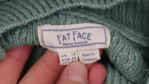FatFace Women Green Mock Neck Cable-Knit Jumper Size 14