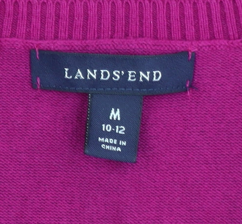 Lands' End Women's Pink V-Neck Cotton Blend Jumper Size 10-12