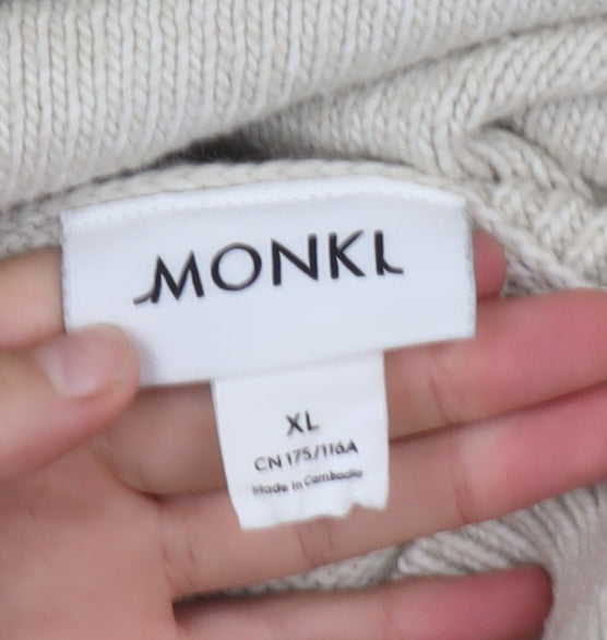 Monki Women's Beige Cable-Knit Mock Neck Jumper XL