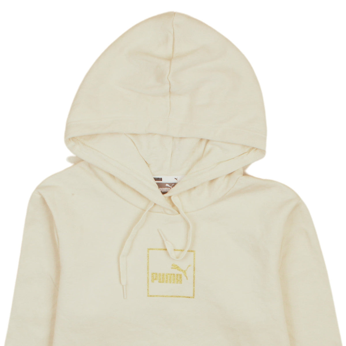 Puma Women Beige Pullover Hoodie Small Logo Embroidered Sweatshirt