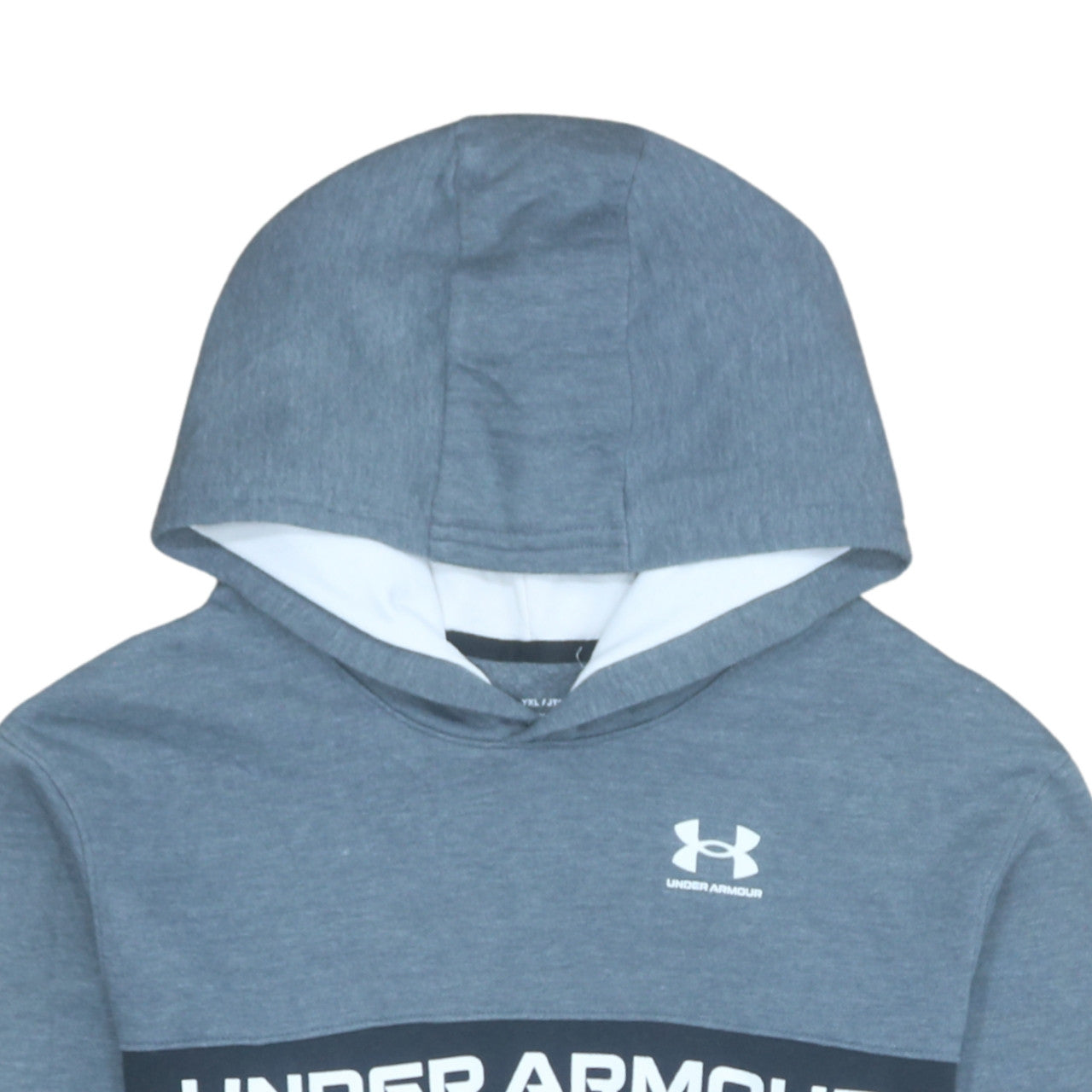 Under Armour Boys Blue Pullover Hoodie XL Colourblock Logo Fleece