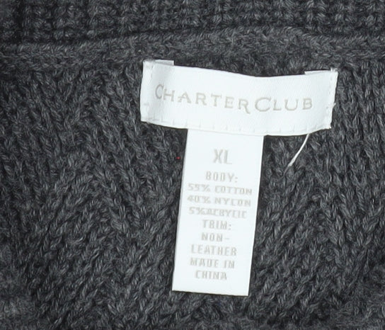 Charter Club Women Grey XL Roll Neck Cable-Knit Tunic Jumper