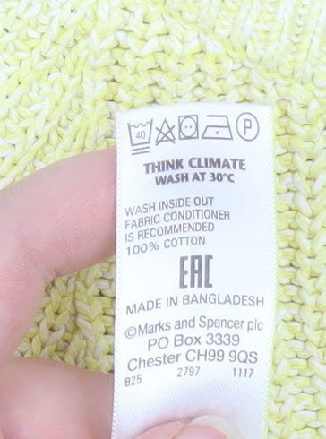 Marks & Spencer Women Yellow Cotton Knit Pullover Jumper Medium