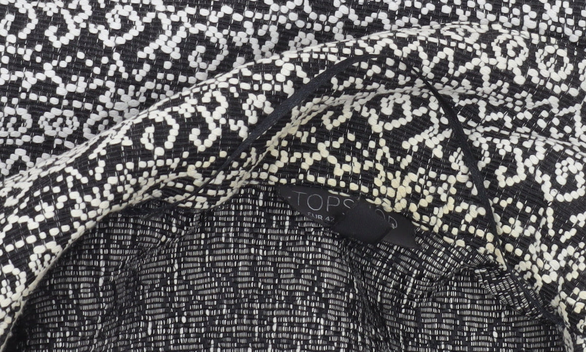 Topshop Women's Black Geometric Coatigan Size 14 Open Front Mid-Length