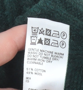 Marks & Spencer Women Green L Cable-Knit Wool Cotton Jumper