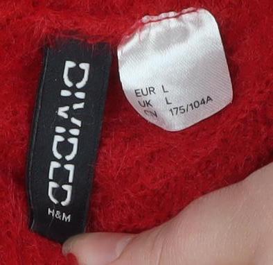 H&M Divided Women Red V-Neck Long Sleeve Pullover Jumper Size L