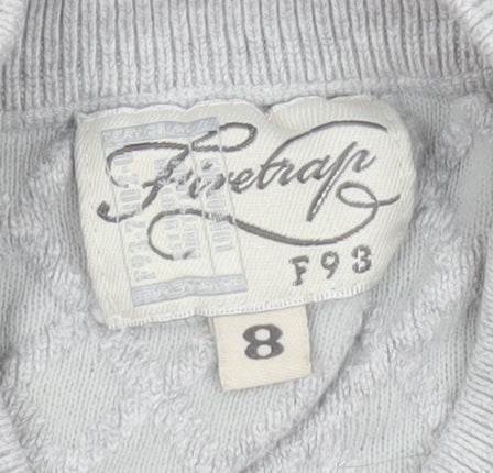 Firetrap Women Grey Quilted Button Sleeve Pullover Sweatshirt Size 8