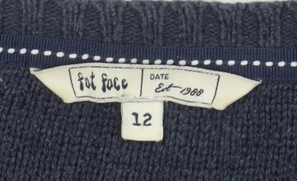 FatFace Womens Blue Cotton Cable Knit Long Sleeve Jumper Size 12