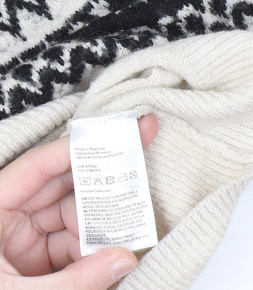 H&M Women Beige Fair Isle Roll Neck Jumper Size S