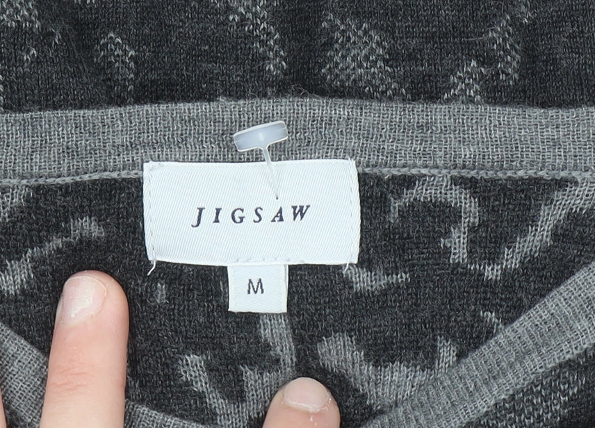 Jigsaw Women's Grey Animal Print Wool Jumper Size M