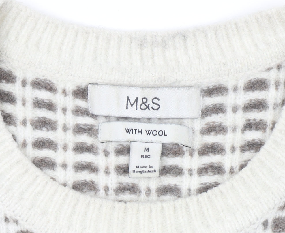 Marks & Spencer Men's Beige Waffle Knit Wool Blend Jumper M
