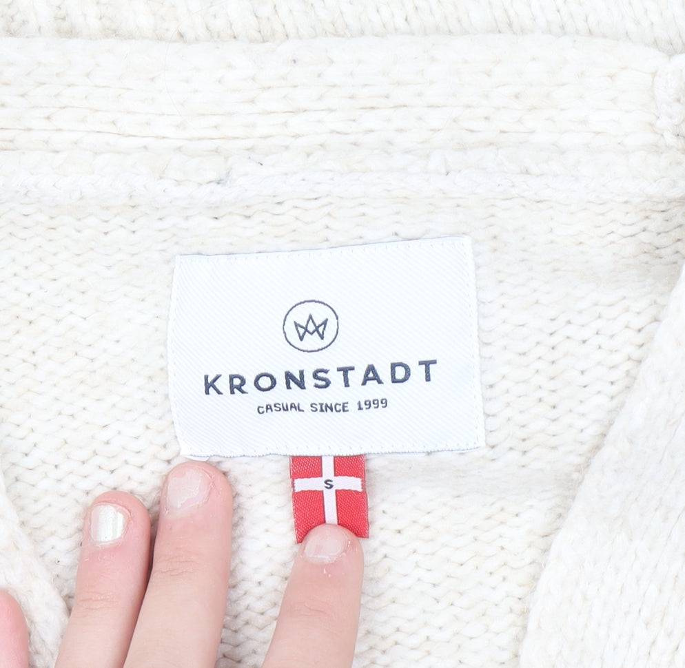 Kronstadt Women Ivory Wool Blend V-Neck Button Cardigan S
