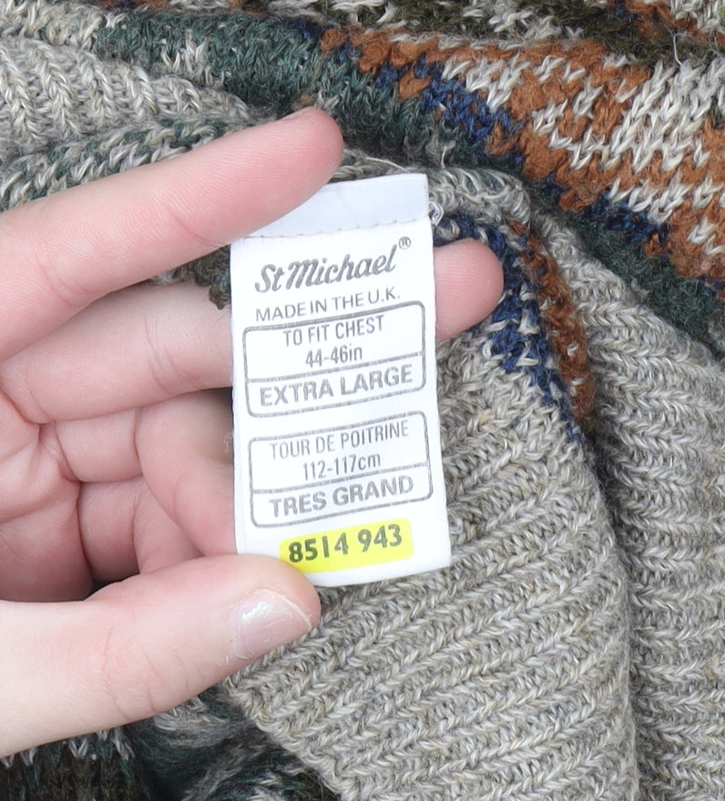 Marks and Spencer St Michael Men's Beige XL Fair Isle Wool Knit Jumper