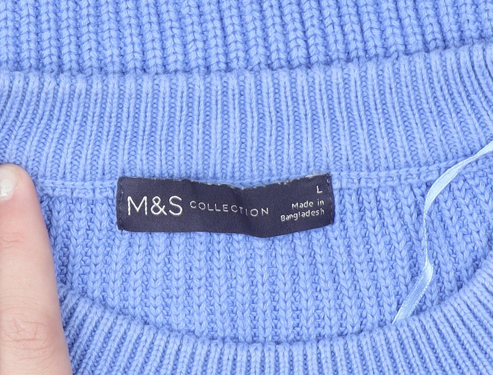 Marks & Spencer Women Blue Cream Striped Chunky Knit Jumper L