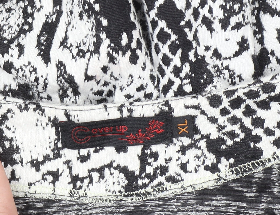 Cover Up Womens Black White Animal Print Tunic Blouse XL