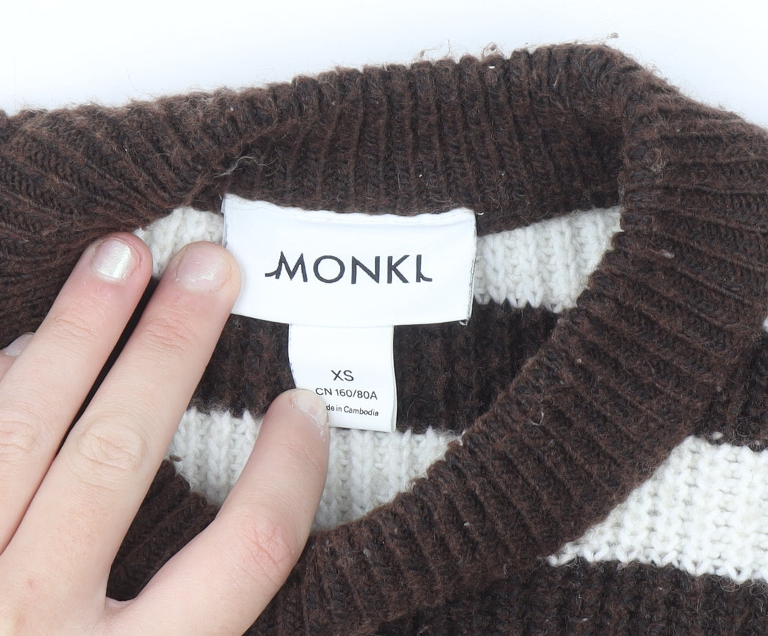 Monki Womens Brown Striped Crew Neck Knit Jumper XS