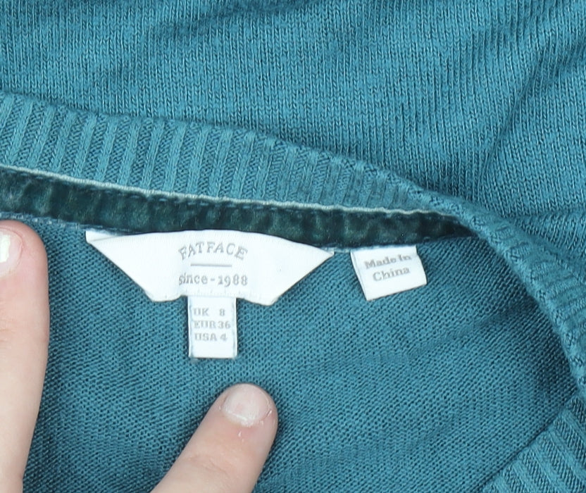 FatFace Women's Blue Henley Jumper UK 8 Long Sleeve Viscose Blend