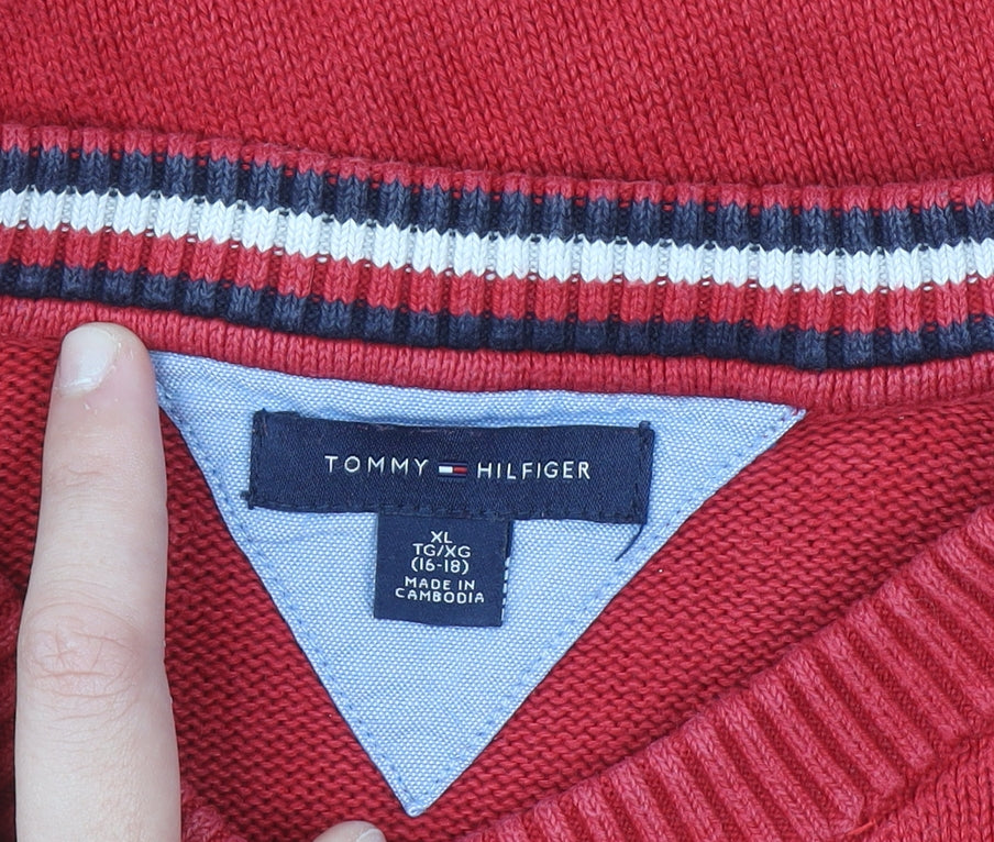 Tommy Hilfiger Women Red Cotton Crew Neck Pullover Jumper XL