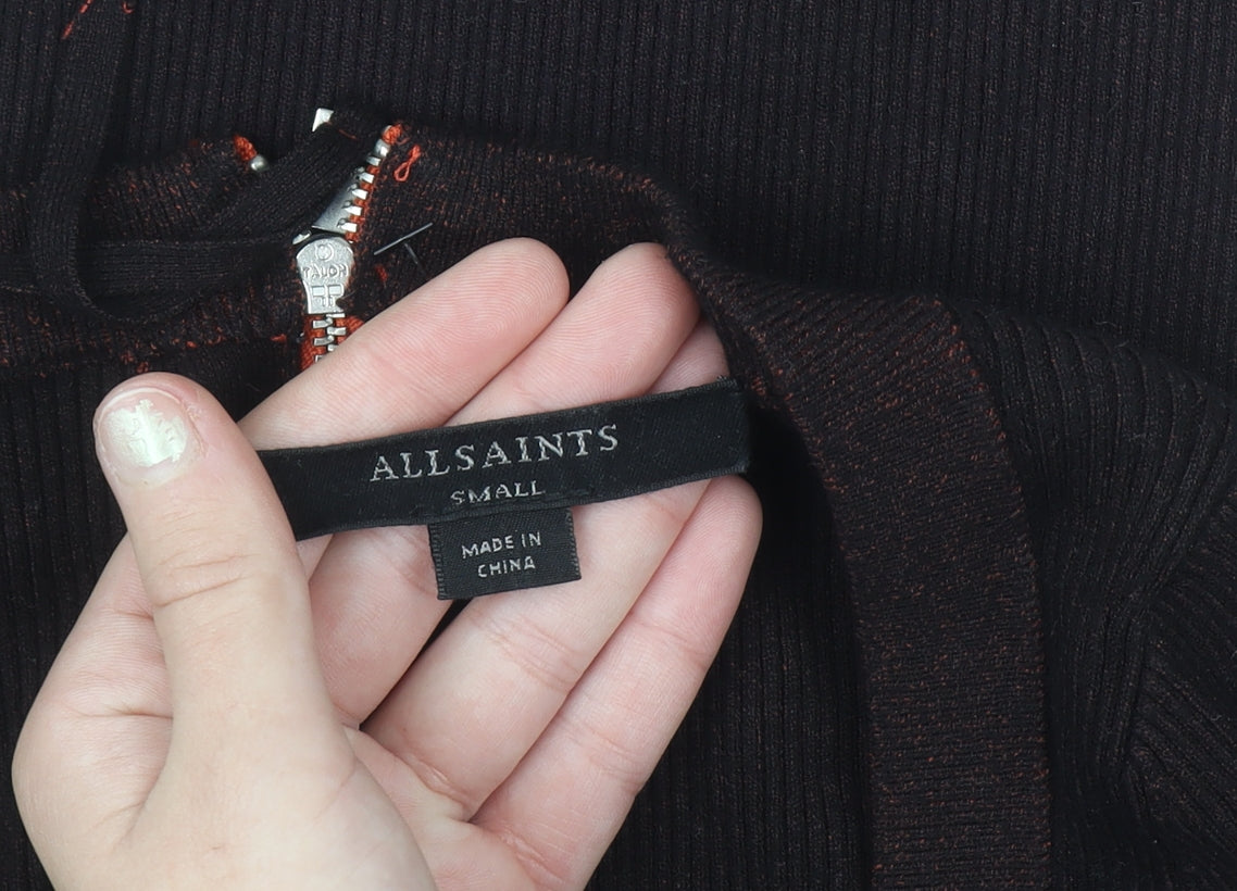 AllSaints Women's Brown Slim Fit Cropped Knit Top Size S