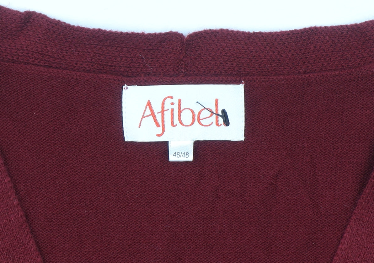 Afibel Women Red Rhinestone V-Neck Pullover Jumper Size 16/18